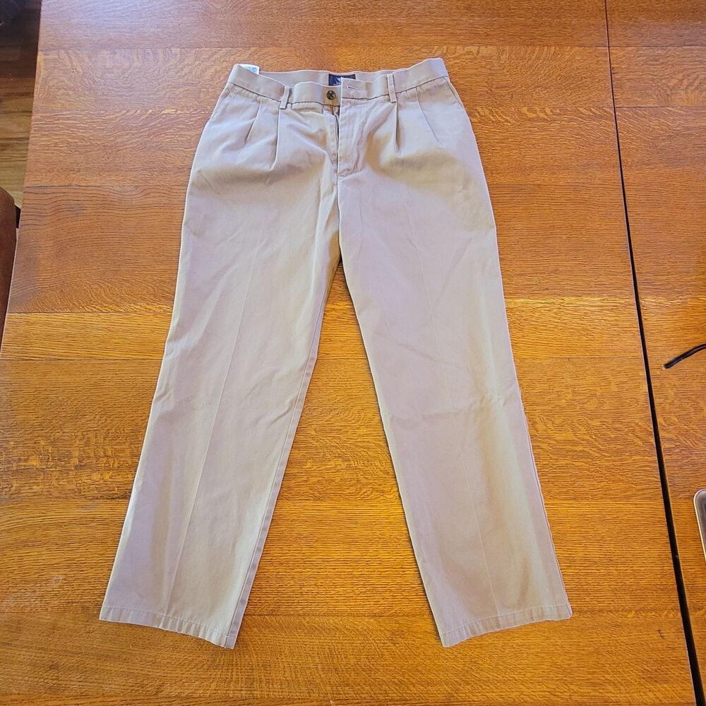Dockers Relaxed Fit Pleated Straight Leg Beige Twill Casual Pants Men's 33